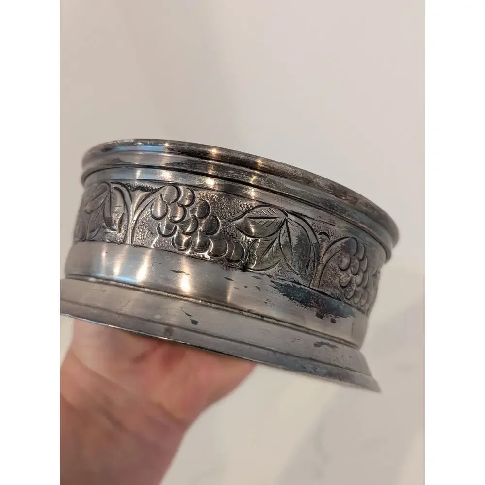 Pottery Barn Pewter Wine Bottle Holder Coaster Grape Leaf Motif,Italian Decor